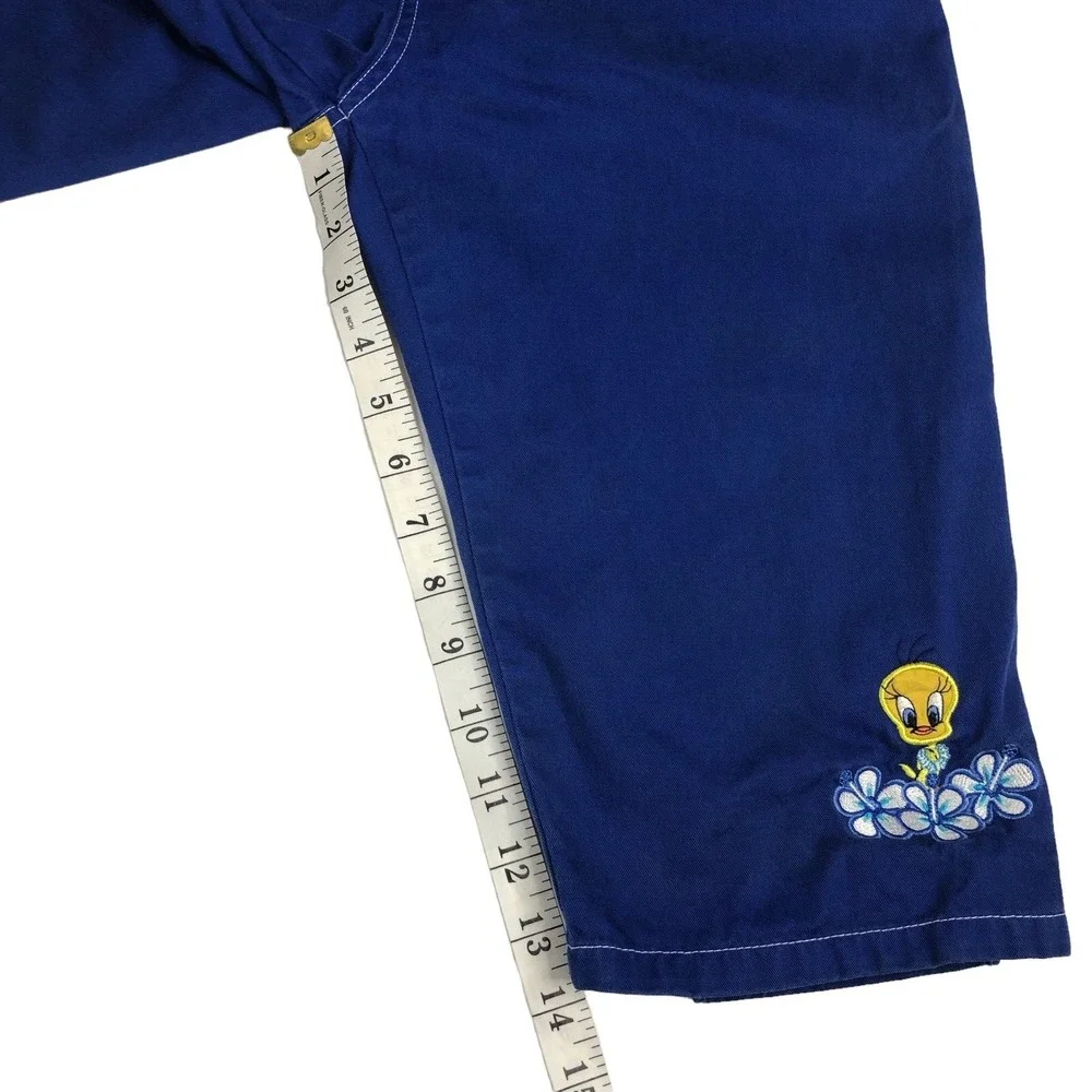 Vintage Y2K Looney Tunes Tweety Bird Bermuda Shorts Girls XL Blue Embroidered